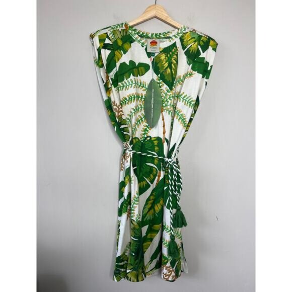 NWT Farm Rio Tropical Forest Padded Shoulder Crew-Neck Mini Dress Green Size: M - Picture 2 of 8